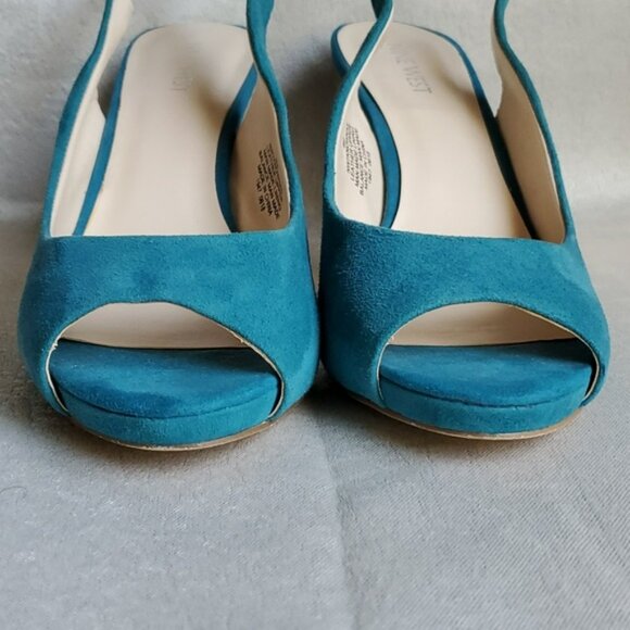 NINE WEST Teal Suede Leather Upper Slingback Heels SIZE: 9M - Picture 5 of 14
